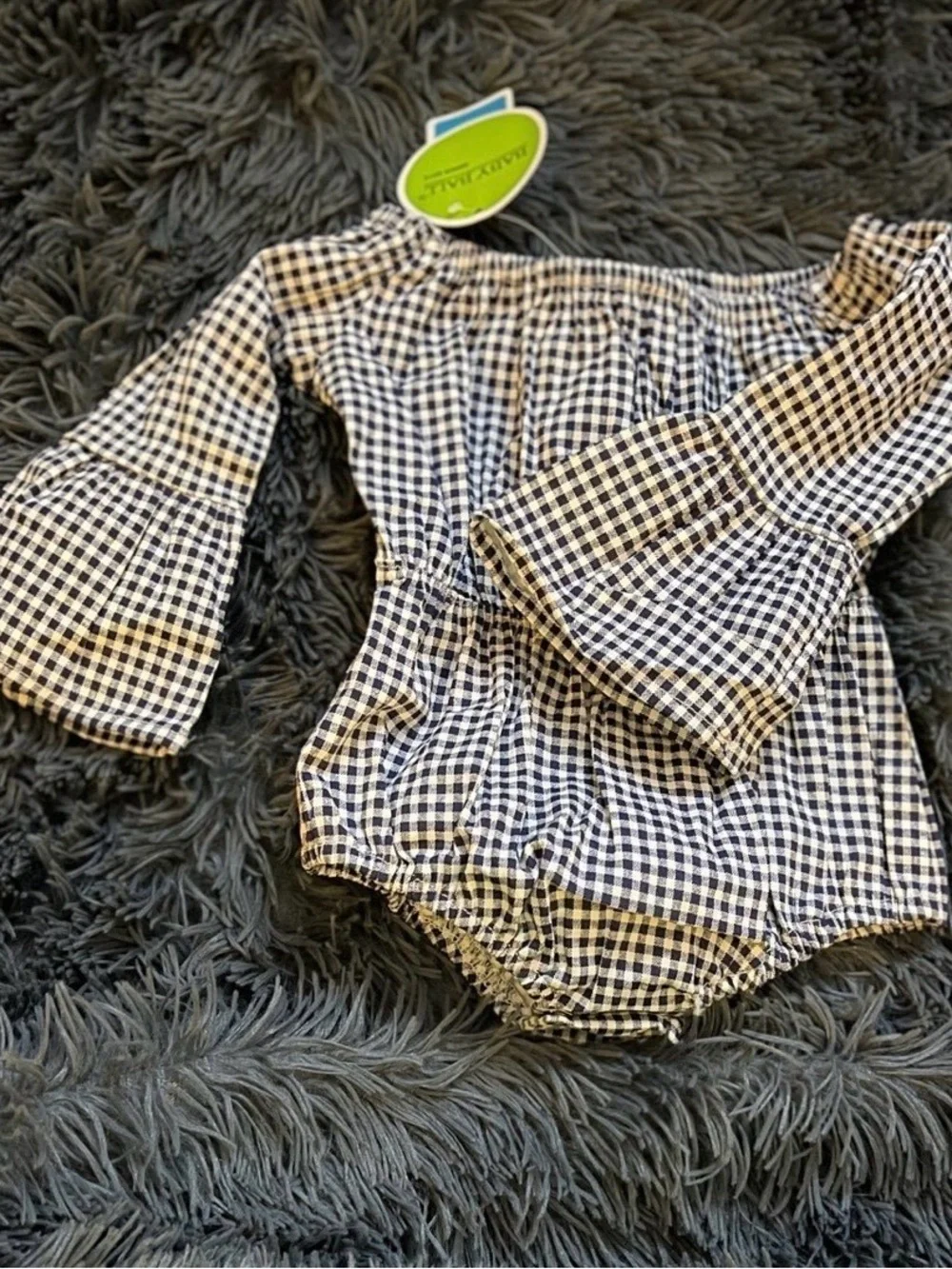 Navy & White Gingham Off-Shoulder One-Piece for Kids